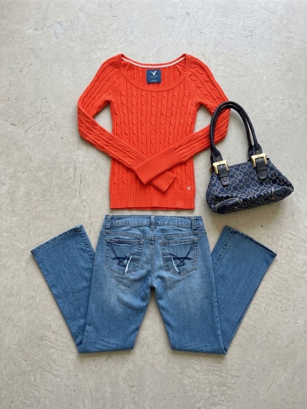American Eagle Vintage Y2K Orange Cable Knit Scoop Neck Sweater